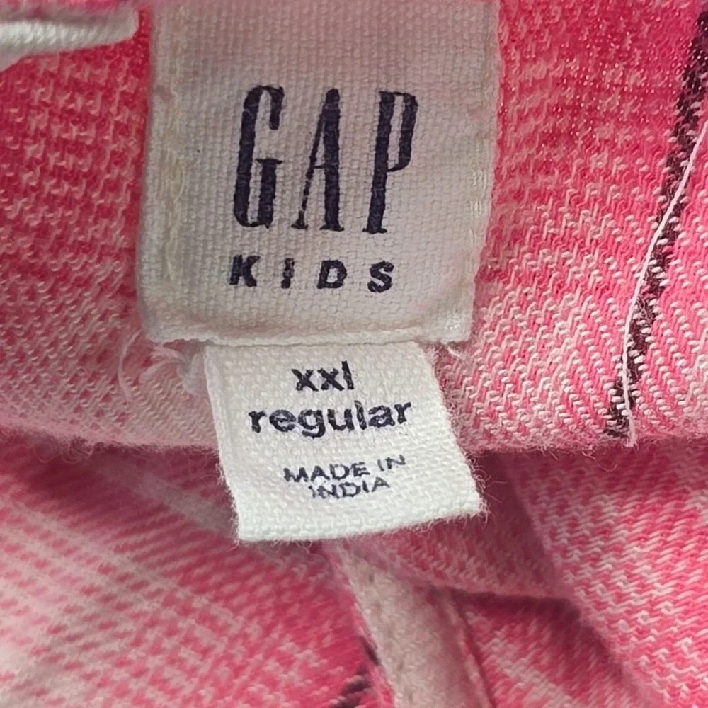 Gap Kids Plaid Babydoll Dress Girls XXL Pink White Bell Sleeve Zip Back